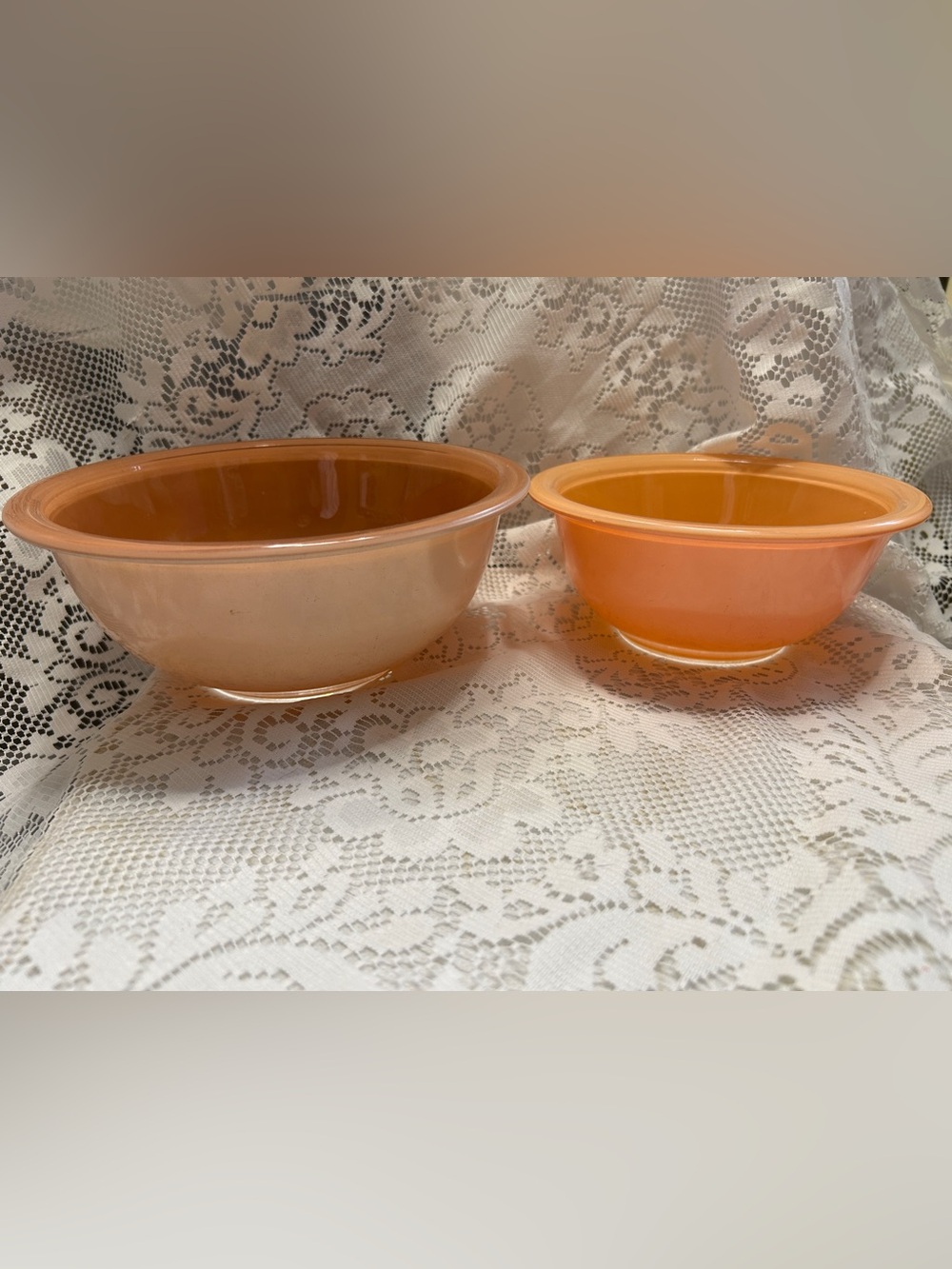 Vintage Pyrex Corning USA Peach & Brown Glass Mixing Bowls Set of 2